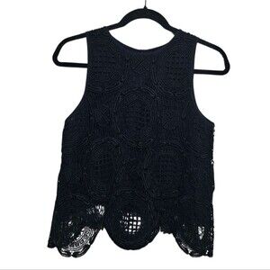 Banana Republic Whimsigoth Romantic Black Lace Layered Wide Strap Tank Top Sz XS